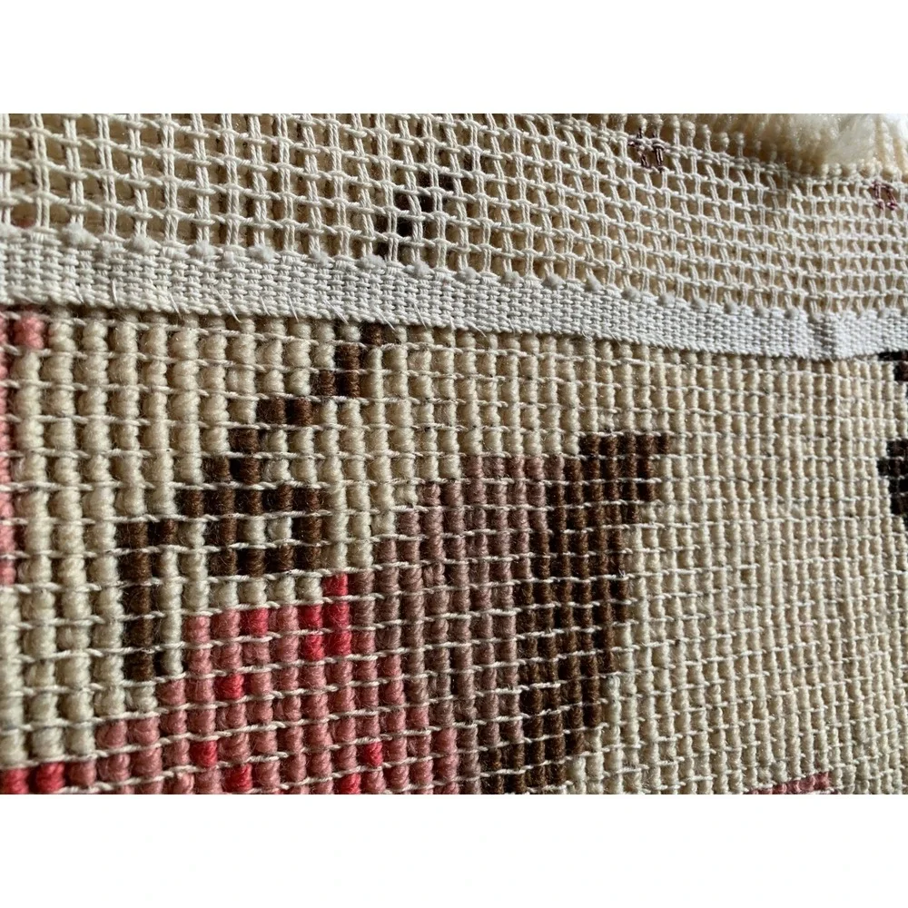 Vintage Latch Hook Rug Floral Butterfly Pink Cream Retro Cottagecore Boho 30x25